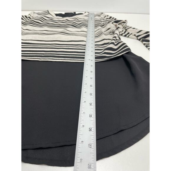 Apt 9 Striped Long Sleeve Crew Neck Layered Tunic Blouse Black Light Grey Size L - Picture 8 of 10